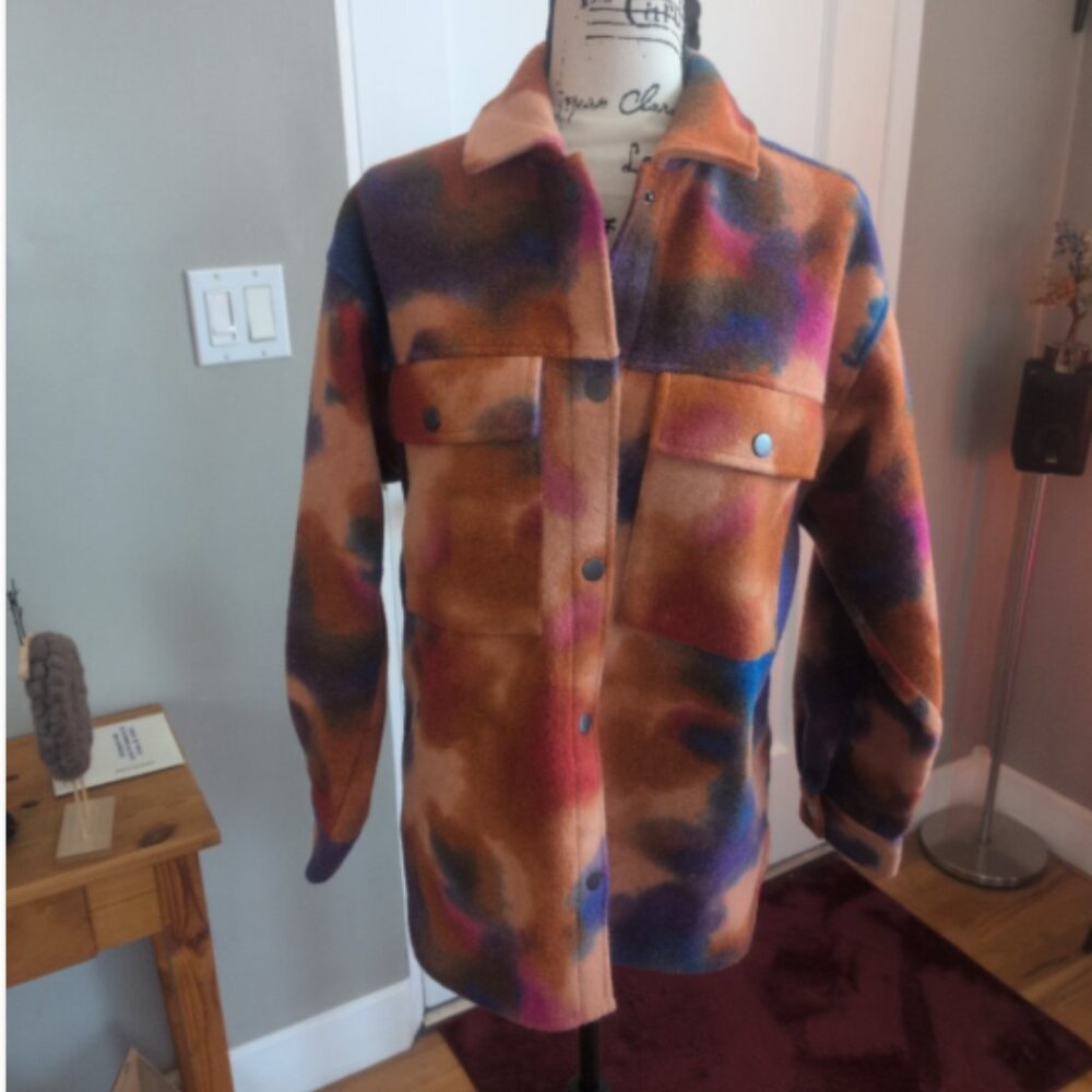 Wild Fable Oversized Colorful Tie-Dye Button Down Shacket Sz XS